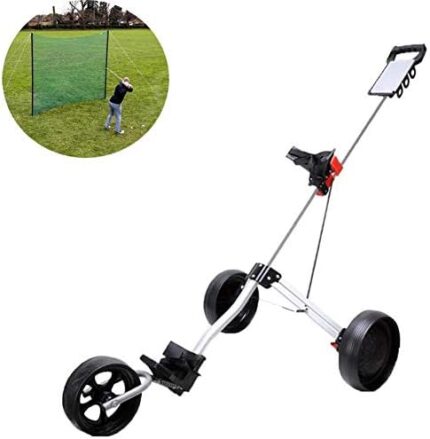 W&Y 3 Wheel Golf Trolley Golf Cart Lightweight Foldable, Golf Push Cart with Adjustable Push Handle, Foot Brake, and Scorecard, One Second to Open and Close