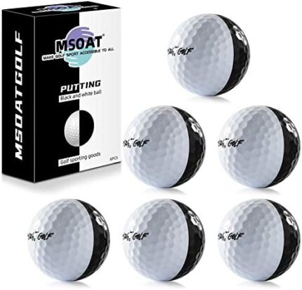 MSOAT Practice Golf Putting Balls 2 Colors Black and White Putter Aiming Line Double Layer Golf Practice Balls Training Accessory Indoor Outdoor Golf Balls for Training (6 Pack)