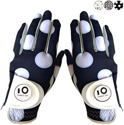 Golf Gloves Women Pair with Ball Markers Soft Leather Pair Both Hand All Weather Grip Non Slip Breathable Glove for Ladies Girls Size S M L XL