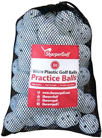 SharperGolf 50 High Strength White Plastic Golf Balls, Practice Golf Balls, 5 inch Hollow Air Flow, Backyard at Home Practice Training