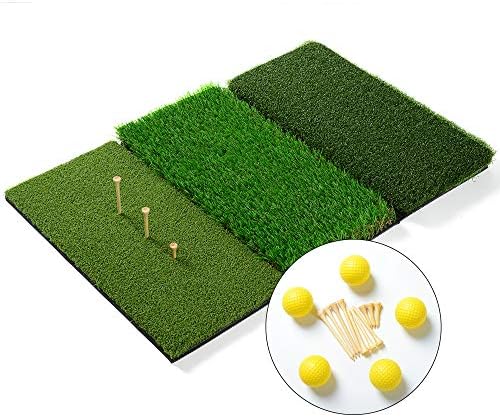 511YhmQbxKL._AC_.jpg WHHW Foldable 16 x 25 inches Tri-Turf Golf Hitting Mat for Indoor & Outdoor | Portable Training Aids with Adjustable Tees and Foam Practice Balls for Driving, Chipping, Putting… - Image 1