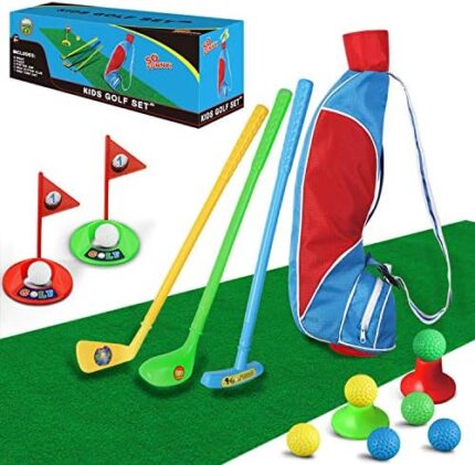 TOMYOU Kids Golf Club Set – Golf Bag with Hitting Mat, Toddler Golf Toy, Indoor & Outdoor Sports Toys, Gift for Boys, Girls 3 4 5 6 Year Old [Exquisite Packaging]