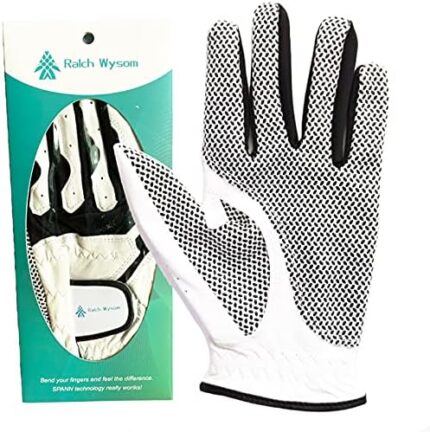 Ralch Wysom Mens Golf Gloves Left Hand Leather Sheepskin Material , Soft Antiskid and Breathable ,Fit Size S M L XL XXL ( Worn on The Left Hand ,Not a Pair )