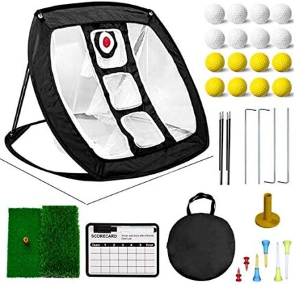 Raising Witt Golf pop up Chipping net with Dual Turf Hitting mat Real Solid Practice Golf Balls and tee accurary Swing Training aid Golf Accessories for Home Driving Range Backyard Outdoor Indoor use