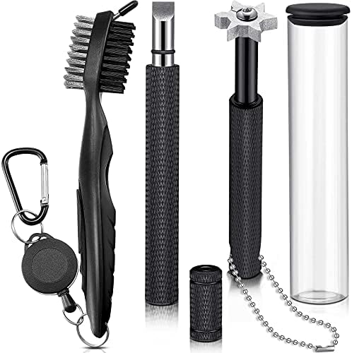 5165dcnUEyS._AC_.jpg 3 Pieces Golf Club Groove Sharpener Retractable Golf Brush and 6-Head Groove Sharpener Re-Grooving Tool and Cleaner for All Golf Irons Pitching, Sand, Lob, Gap, Approach Wedges, Utility Clubs (Black) - Image 1