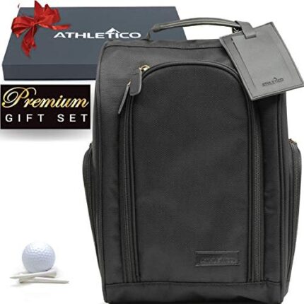 Athletico Executive Golf Shoe Bag with Luggage Tag - Zippered Shoe Carrier with External Pockets - Great Golf Gift for Men or Women