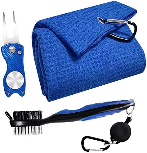 517ZUyifZ1L._AC_.jpg Teloky Golf Towel Microfiber Waffle Pattern Golf Towel Cleaner Brush Foldable Divot Tool with Magnetic Golf Bags - Image 1