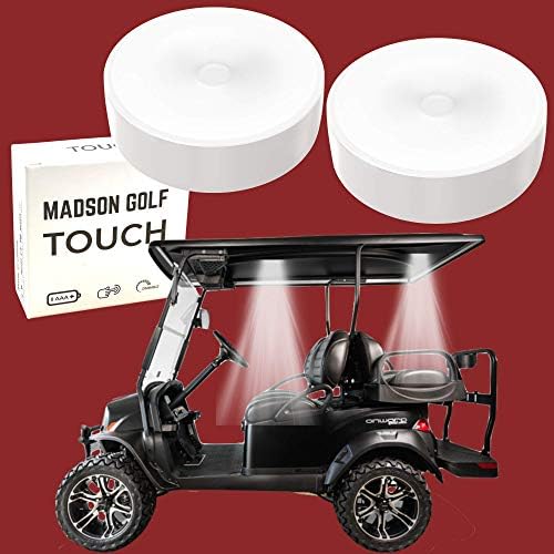 517cuMPvDJL._AC_.jpg 2-Pk Universal Golf Cart Roof Stick On Anywhere One Touch LED Light fits Club Cart, Onward, Precedent, EZGO, Yamaha, Garia carts, AAA Battery Powered Puck Designed for Golf cart use, Great Golf Gifts - Image 1