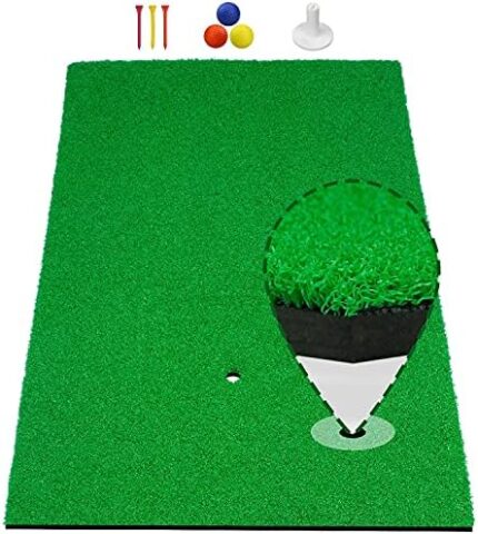 timeina Golf Practice Hitting Mat with Tee Balls, SBR Backing Turf Golf Mat Pad for Chipping Driving Range Target Training Aids, Indoor Outdoor Golf Training Mats