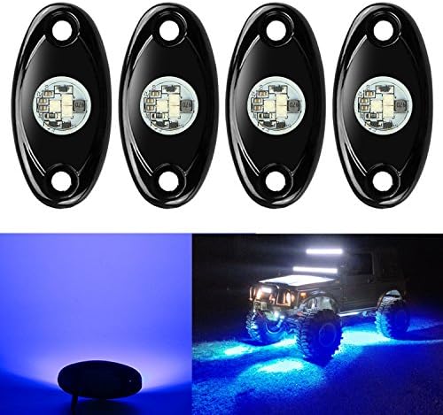51AvIza9FpL._AC_.jpg 4 Pods LED Rock Lights, Ampper Waterproof LED Neon Underglow Light for Car Truck ATV UTV SUV Offroad Boat Underbody Glow Trail Rig Lamp (Blue) - Image 1