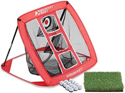 Rukket Pop Up Golf Chipping Net | Outdoor/Indoor Golfing Target Accessories and Backyard Practice Swing Game with 12 Foam Training Balls, Dual Turf Hitting Mat and Adjustable Rubber Tee