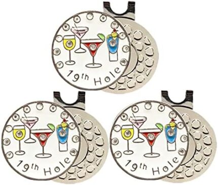 FINGER TEN Golf Ball Markers 3 Pcs with 3 Pack Hat Clip Value Gift Set, Mark Pattern USA, Eagle, Ribbon in Choice for Men Women Kid