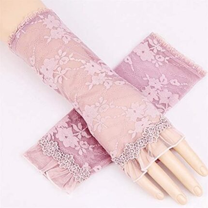 Uoyov New Chinese Fashion Sunscreen UV Protection Half Finger Gloves Female Summer Driving Riding Thin Section Non-Slip Ice Sleeves Outdoor Lace Sleeve Gloves