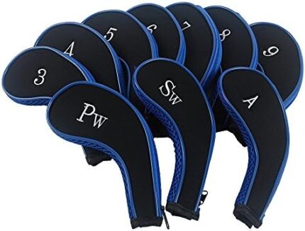 VideoPUP 10PCS Golf Iron Head Covers Neoprene Golf Club Headcovers Set Durable Zippered Compatible with Titleist, Compatible with Callaway, Compatible with Ping Taylormade,Compatible with Cobra Etc