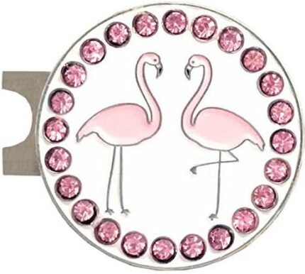 Giggle Golf Bling Flamingos Golf Ball Marker with A Standard Hat Clip