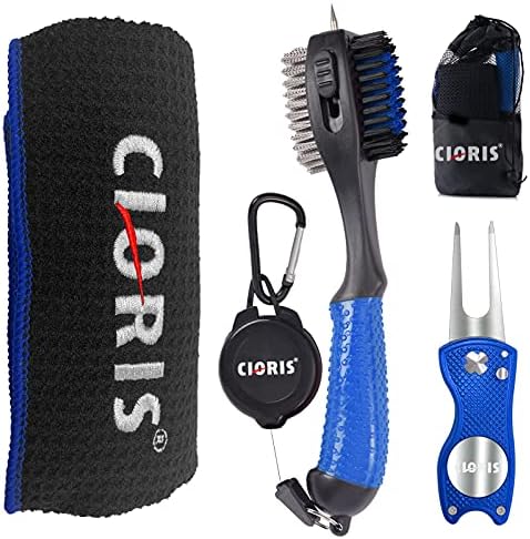 51EQbTq867S._AC_.jpg CLORIS Golf Club Cleaning Kit Golf Club Cleaner Set with Soft Golf Towel, Divot Repair Tool and Portable Storage Bag Golf Wire Brush and Groove Cleaner Golf Gift for Men, Women - Image 1