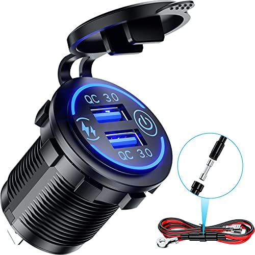 51ER04-ObaS._AC_.jpg Kewig Quick Charge 3.0 Dual USB Charger Socket, 36W Fast Charge Power Outlet with Touch Switch, Waterproof QC 3.0 USB Charger Adapter DIY kit for Car Boat Marine Motorcycle Golf Cart and More - Image 1