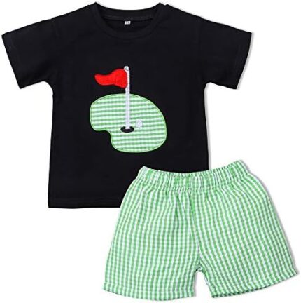 Toddler Infant Baby Boy Clothes Cute Summer Outfit Golf Black Romper Top Vest White Shorts 2PCS Sets 0-4T