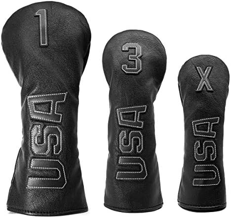 51GG5Mu5qYL._AC_.jpg Golf Club Head Covers,Golf Headcovers Leather Golf Wood Covers for Divers Fairway Woods Hybrids(UT) with Number Tag 3 5 7 X,Golf Iron Covers for Men Women - Image 1
