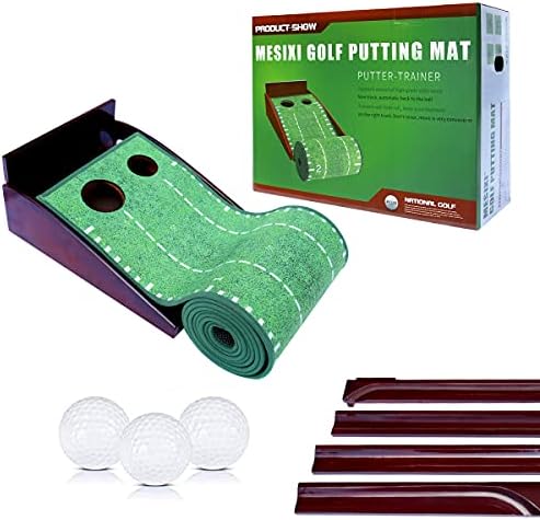 51HTOFmQoTS._AC_.jpg MESIXI Wood Golf Putting Mat Green with Auto Ball Return System Portable Mini Golf Practice Training Aid Equipment Game and Golf Gifts for Men Home Office Backyard Indoor Golf Outdoor Use - Image 1