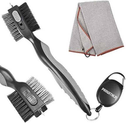 prowithlin Golf Club Brush and Golf Towel, 2 ft Retractable Zip-line Metal Buckle, Dual Bristles Nylon and Wire Bristles, Golf Club Brush and Groove Cleaner, Golf Gifts Accessories for Men and Women