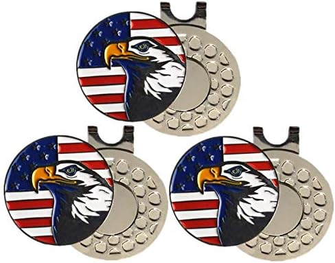 51JwDTzrQcL._AC_.jpg FINGER TEN Golf Ball Markers 3 Pcs with 3 Pack Hat Clip Value Gift Set, Mark Pattern USA, Eagle, Ribbon in Choice for Men Women Kid - Image 1