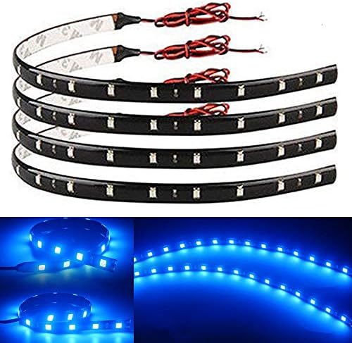 51Jz7SN35gL._AC_.jpg EverBright 4-Pack Blue Led Strip Lights for Cars, 30CM 5050 12-SMD Waterproof Car Underglow Lights Motorcycles Golf Cart Decoration Led Interior Exterior Lights Strip with 3M Tape, DC-12V - Image 1