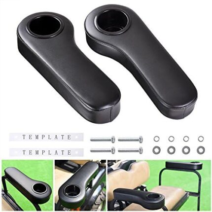 AW 2pcs Universal Golf Cart Armrest Cushion with Cup Holder PU Covered Compatible with Club Car Rear Seats Accessories