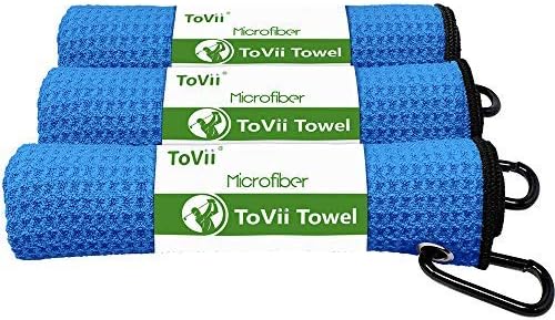 51KPSFZZKuL._AC_.jpg ToVii 3 Pack Golf Towel Microfiber Fabric Waffle Pattern with Heavy Duty Carabiner Clip Black - Image 1