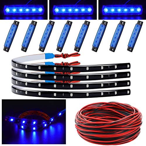51KmqTQigvL._AC_.jpg Hortsun Led Underglow Kit, Includes 8 Pieces Led Car Rock Lights and 4 Pieces Led Strip Lights with 32 Ft Extension Cable Wire Cord for Cars, Golf Cart (Blue) - Image 1