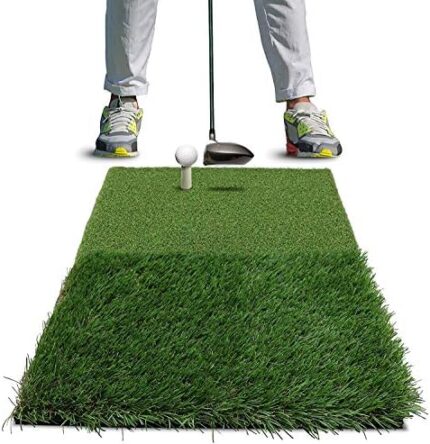 POSMA HM120 Golf Twin Turf Hitting Mat Portable Golf Practice Mat Golf Swing Pad Golf Driving Turf Training Aid - 40x60cm with Rubber tee