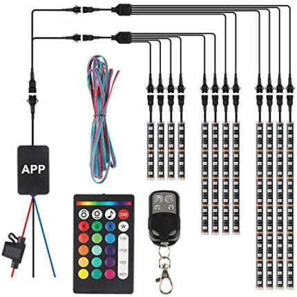 TACHICO 12pcs Motorcycle LED Lights Kits, APP Control RGB Smart Brake IP67 Waterproof Accent Glow Neon with Dual RF Remote Control for Harley Davidson Honda Kawasaki Suzuki