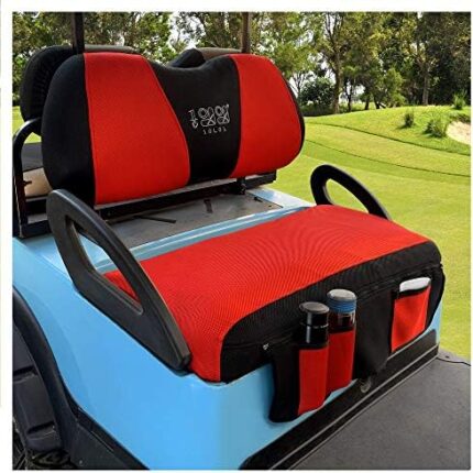 10L0L Newest Golf Cart Seat Cover Set with Storage Bags Fit for Club Car DS Precedent & Yamaha, Keep Warm Bench Seat Covers Breathable Washable Polyester Mesh Cloth Gray Black Red - Large