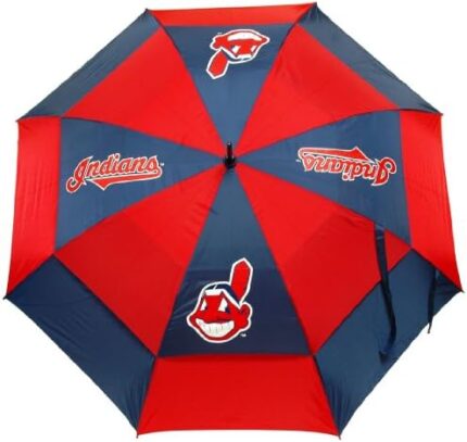 Team Golf MLB Cleveland Indians 62" Golf Umbrella with Protective Sheath, Double Canopy Wind Protection Design, Auto Open Button