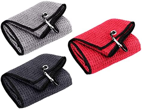 51Rwi3GmN4S._AC_.jpg Favritt 3 Pack Tri-fold Golf Towel,Premium Microfiber Fabric Waffle Pattern Towel,Heavy Duty Carabiner Clip,Golf Accessories for Men,Women,Children(3 Colors,3Pcs) - Image 1
