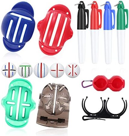 10 Pack Golf Ball Marker Tool Kit—4 Styles Golf Ball Line Marker and 4 PCS Golf Ball Line Drawing Marker Pen, Alignment Set with Ball Silicone Protector and Ball Clip