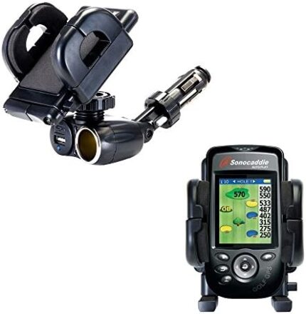 Cigarette Lighter Mount Holder Compatible with Sonocaddie Auto Play Golf GPS 12V Receptacle Mount Includes USB Port
