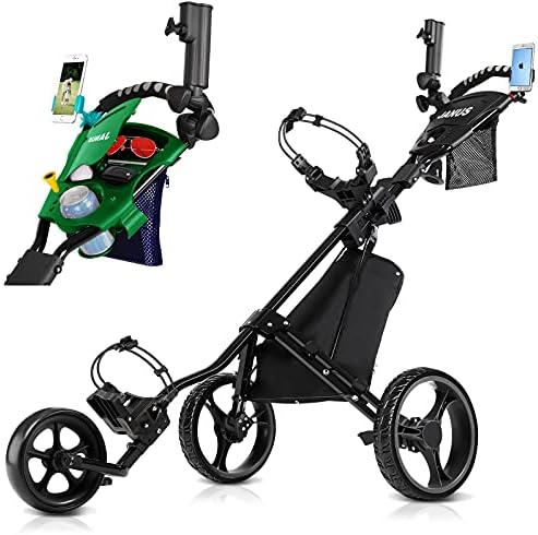 51Ydv-JkWAS._AC_.jpg JANUS Golf Push Cart, Golf cart for Golf Clubs, Golf Pull cart for Golf Bag, Golf Push carts 3 Wheel Folding, Golf Accessories for Men Women/Kids Practice and Game - Image 1
