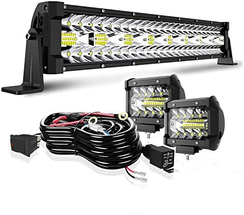 51YlQTIEcFL._AC_.jpg 22 Inch LED Light Bar T-Former Triple Row 450W Flood Spot Combo Beam Off Road Lights 2pc 4inch 60W Spot Driving Fog Lights with Rocker Switch Harness Wiring for Trucks ATV UTV Jeep Boat Pickup - Image 1