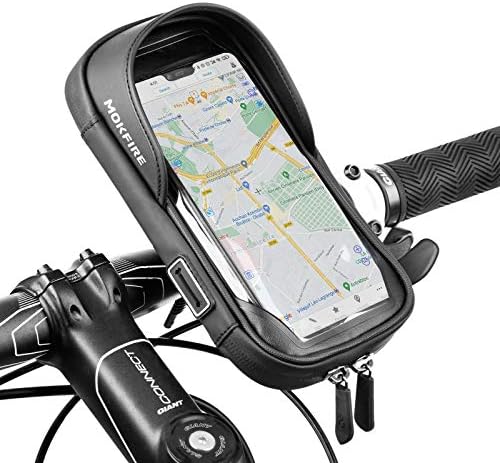 51ZBuUphCVL._AC_.jpg MOKFIRE Bike Phone Mount Bag Waterproof Bicycle Phone Holder Handlebar Bag Cell Phone Case Compatible with iPhone 11 12 pro max 7 8 Plus x xs xr se Below 6.5” - Image 1