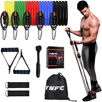 YNFC Resistance Bands Set 5 in 1 Exercise Bands, Indoor Fitness Bands with Door Anchor & Handles, Home Gym Equipment Legs Ankle for Resistance Training, Home Workouts, Fitness