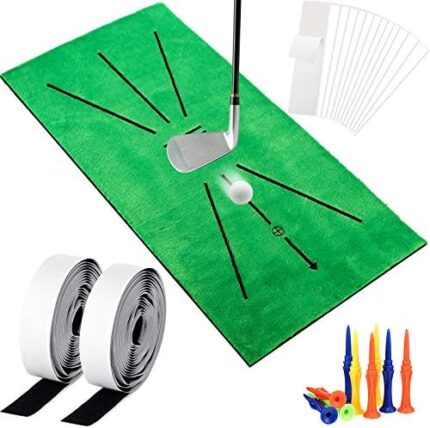 Golf Training Mat Portable Golf Hitting Mat Mini Golf Practice Training Aid Turf Rug for Swing Detection Indoor Outdoor Batting Training Turf Mat with 12 Golf Tees and 13 Grip Tapes