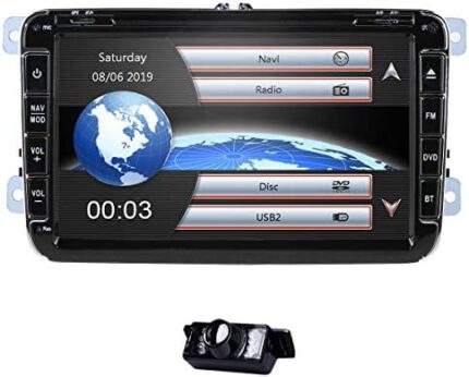 hizpo for Amarok Caddy Golf Passat 8 Inch Car Stereo Double 2 Din Audio Radio GPS Navigation CD DVD Player RDS USB SD BT Steering Wheel Control Canbus Map Card with Free Backup Camera