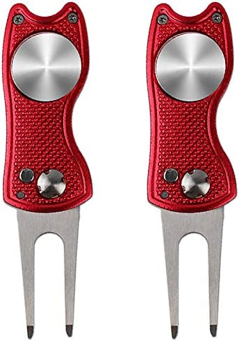 kaveno Golf Divot Repair Tool, Foldable Pop-up Button Stainless Steel Switchblade & Detachable Golf Ball Marker