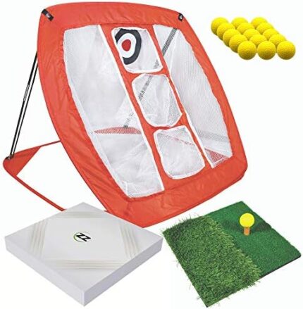 Bunzzr Pop Up Golf Chipping Net with Dual-Lie Turf - Indoor/Outdoor Golf Net - Golf Game with Rubber Mat and Golf Practice Net - Golf Training Accessory with 12 Foam Golf Balls and Golf Tee…