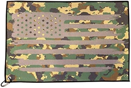 Microfiber Golf Towel - Thin Green Line Military Camo American Flag Graphic Golf Towel with Carabiner
