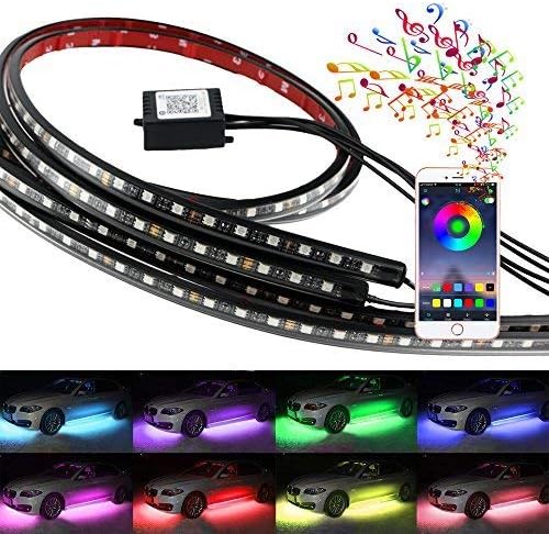51fSDEo3nmL._AC_.jpg Undercar Light,Underglow led Light kit, 4Pcs Car High Intensity Neon Light Atmosphere Decorative Lights Strip,Underbody System Waterproof Tube RGB 8 Color with Sound Active and Wireless APP Control - Image 1