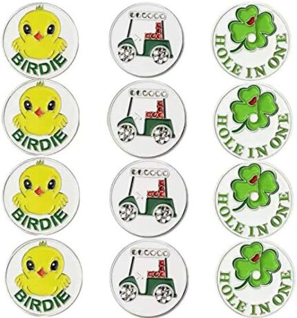 FINGER TEN Golf Ball Markers Assorted Patterns Value 12 Pack Gift, Mark Golf Hat Clip Divot Tool Accessories for Men Women Kids