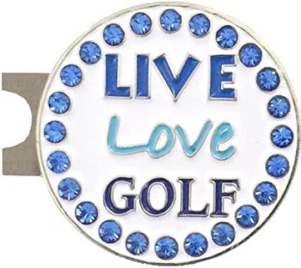Giggle Golf Bling Live Love Golf Blue Golf Ball Marker with A Standard Hat Clip