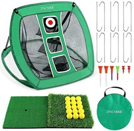 ZNCMRR Pop Up Golf Chipping Net, Indoor/Outdoor Golfing Target Net Collapsible Portable Golf Hitting Net with 15 Training Balls and 2 Hitting Mats for Backyard Driving and Swing